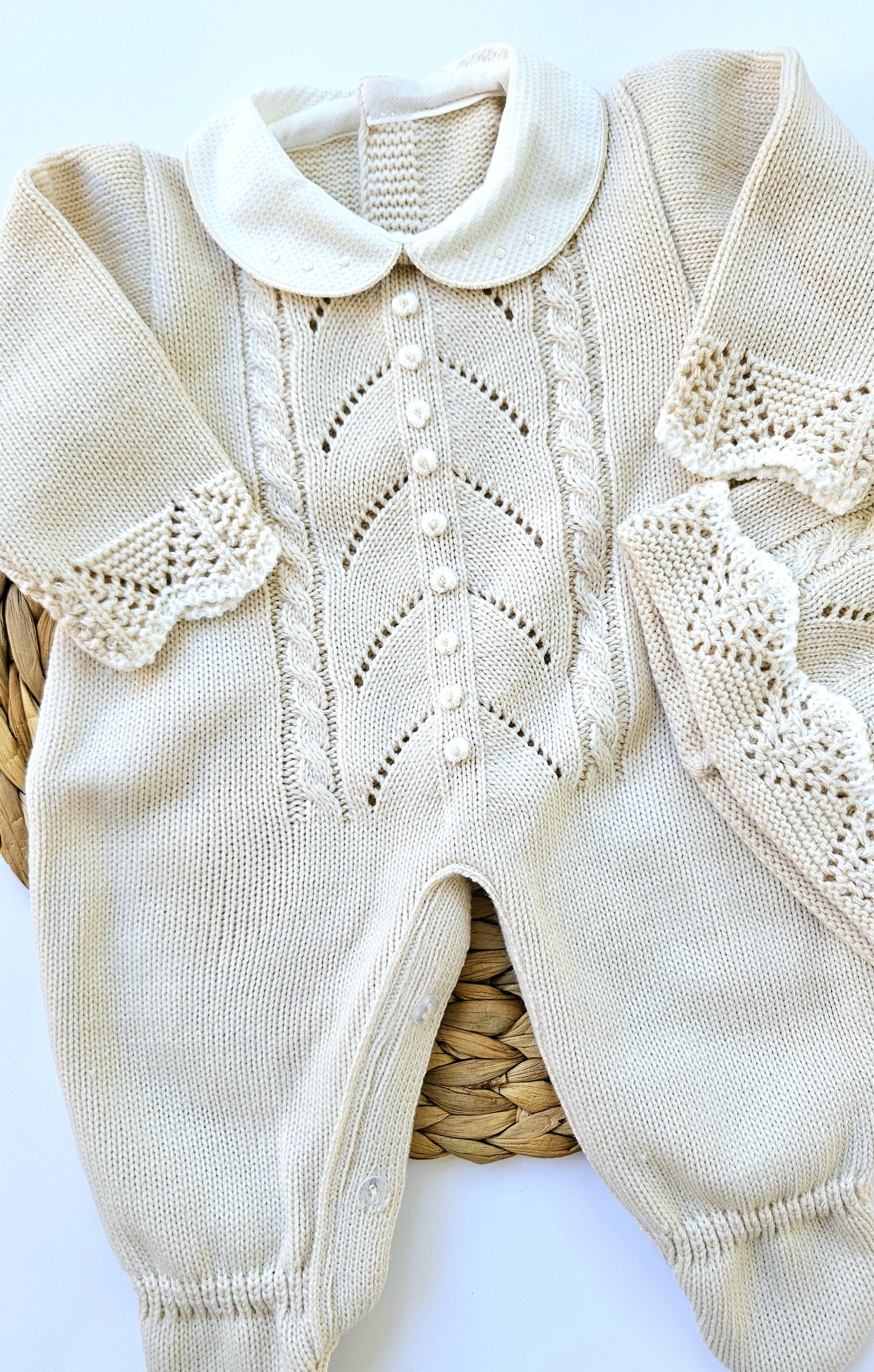 Spanish Knitted Romper- Beige & White