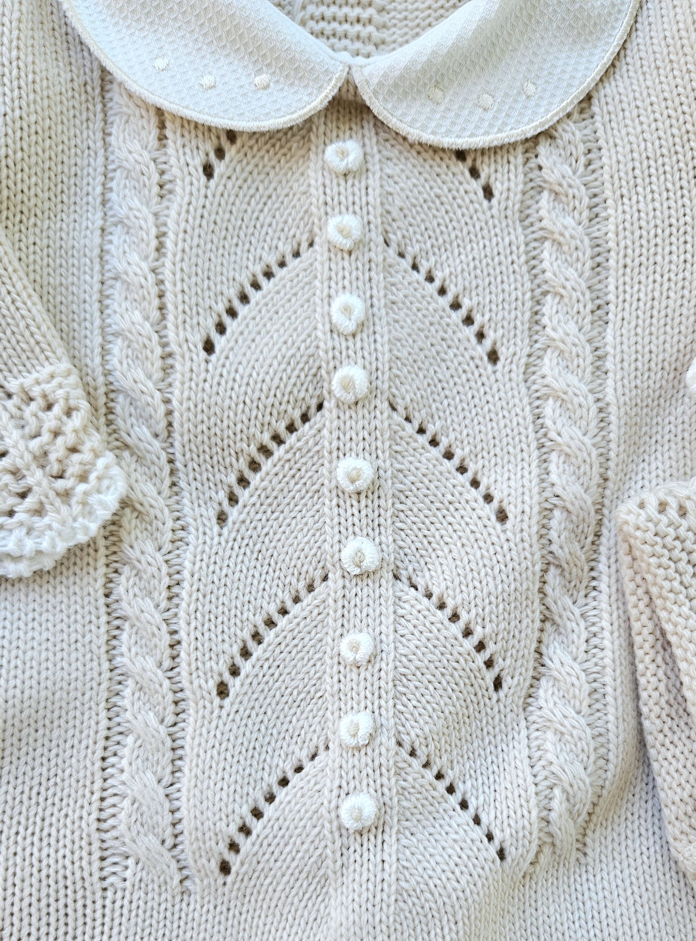 Spanish Knitted Romper- Beige & White