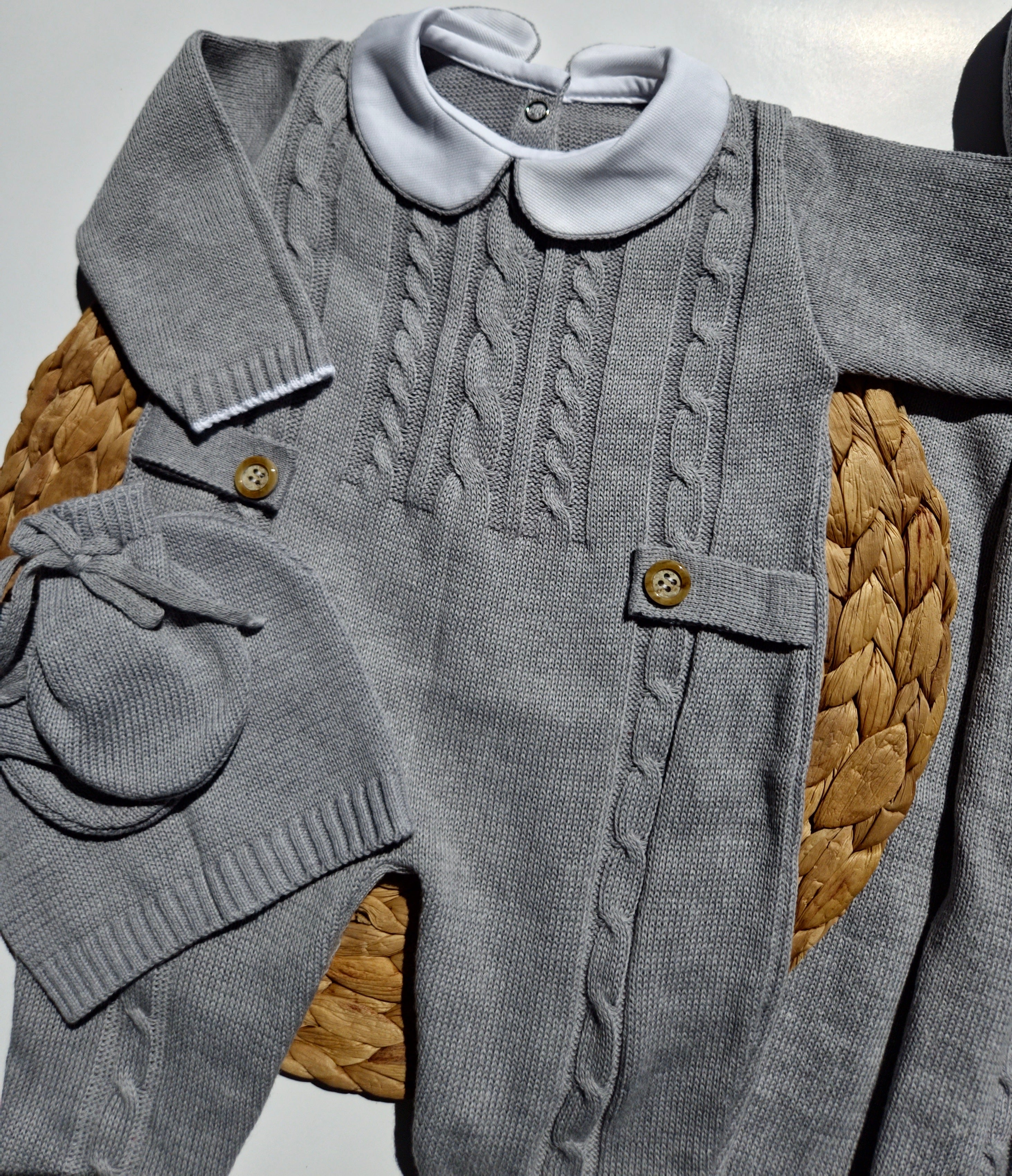 newborn knit outfit in gray Three pieces knitted light blue outfit is Perfect Newborn Going home outfit for introducing your baby to the world.
