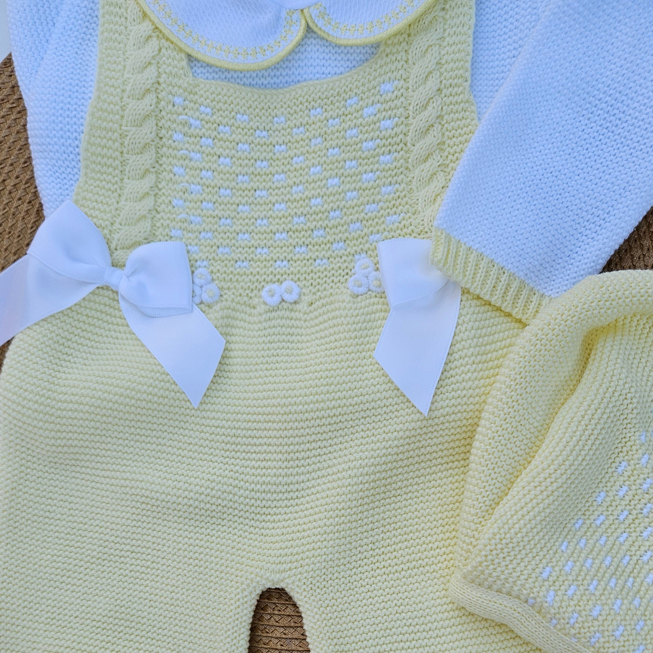 Tricot jacquard Peto deux dentelles - Jaune et Blanc