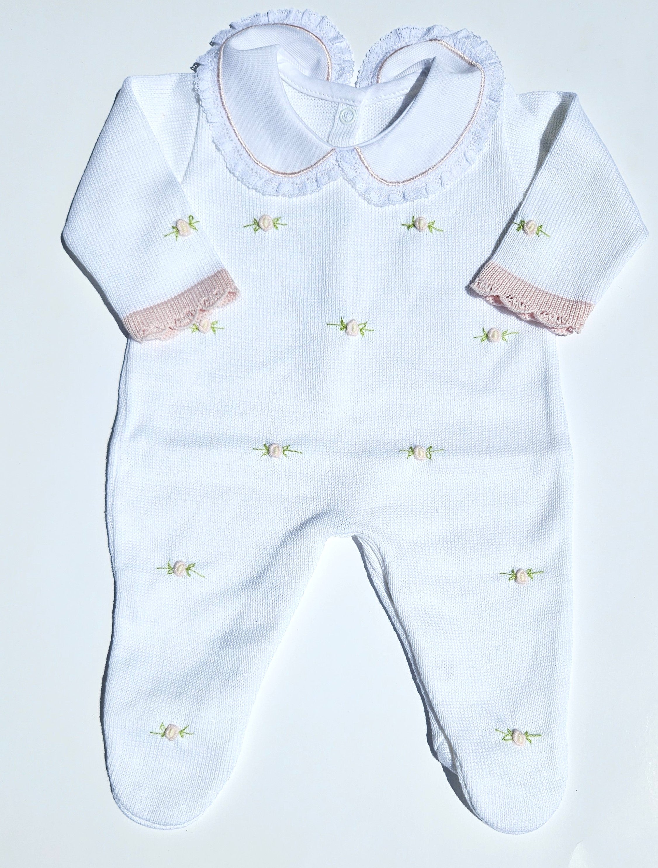 Florence Embroidery Romper - White&Pink