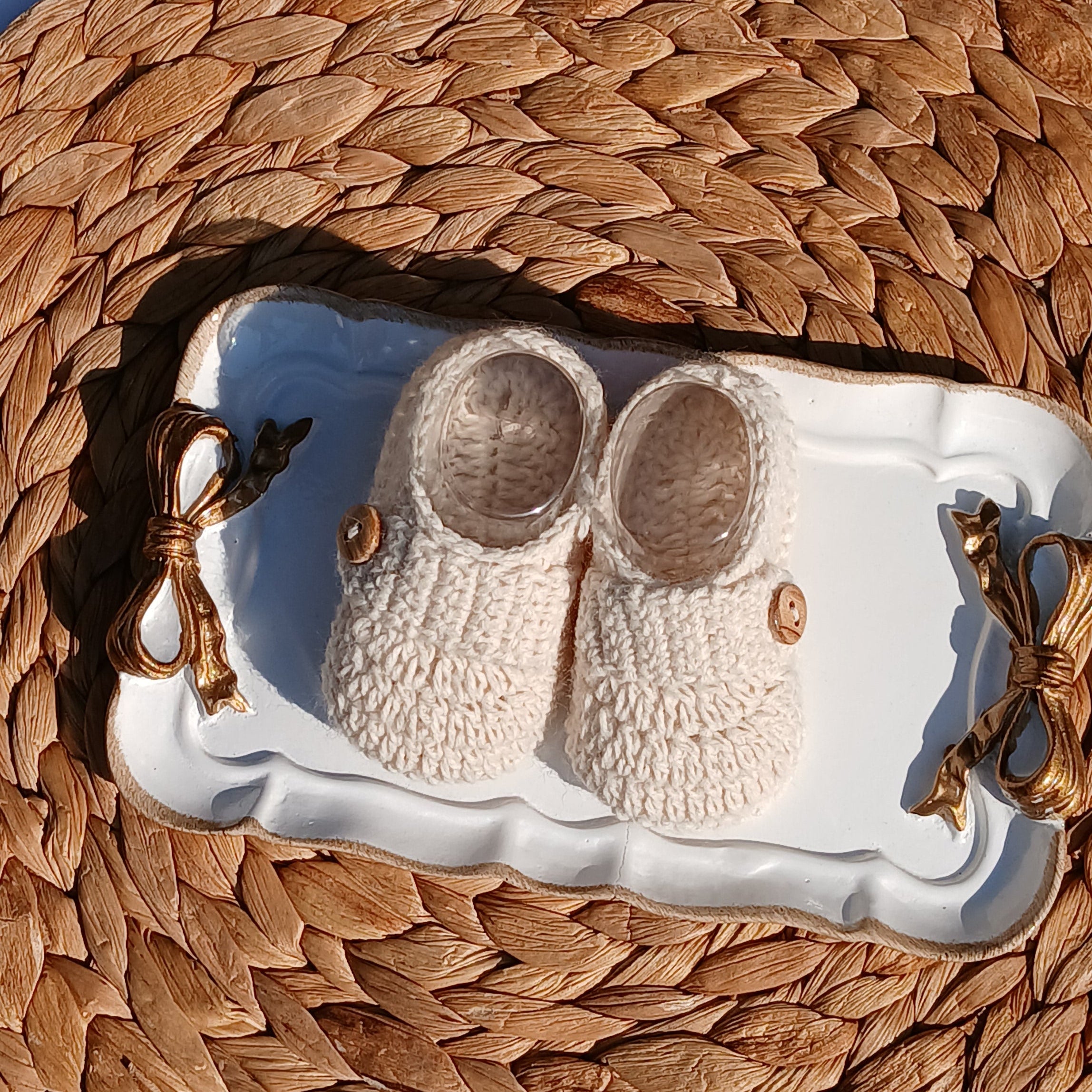 baby cotton handmade booties knitted in blue Baby hat, booties, and socks on a Mittens, knit set