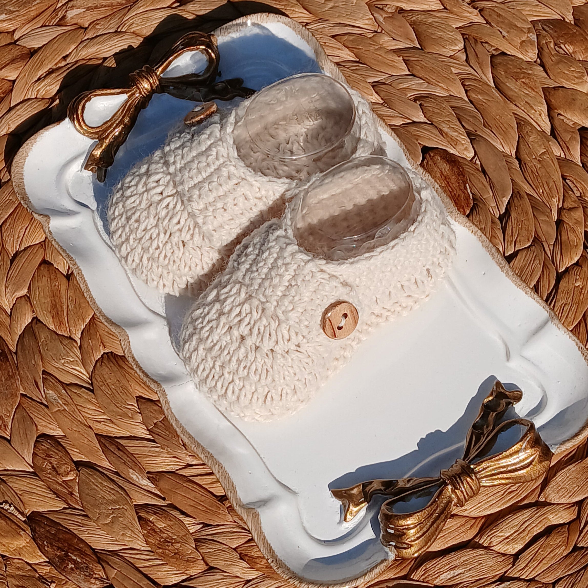 baby cotton handmade booties knitted in blue Baby hat, booties, and socks on a Mittens, knit set