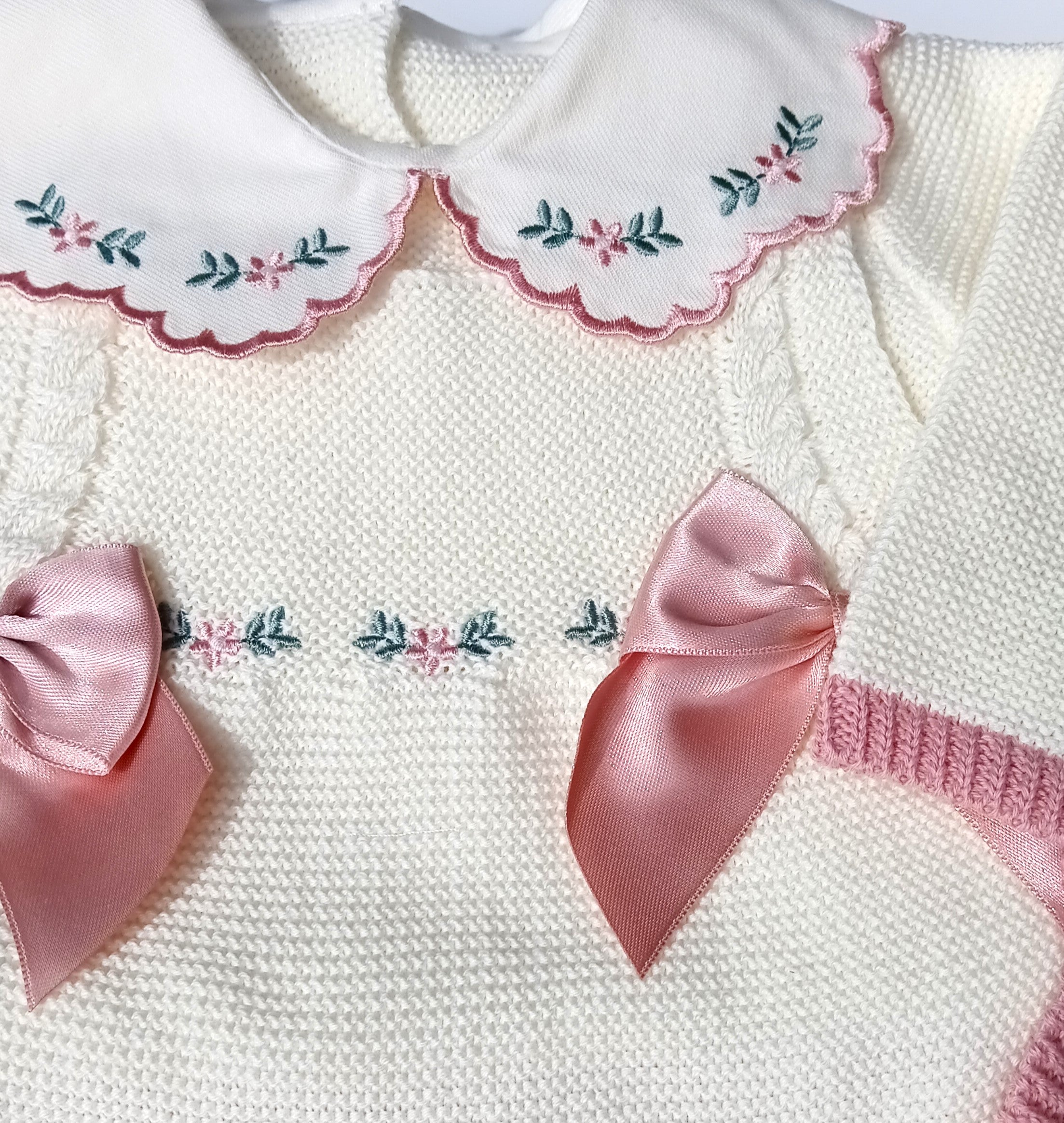 baby girl knitted taking home outfit, newborn knit going home outfit flowers embroidery coming home outfit, baby spanish outfit