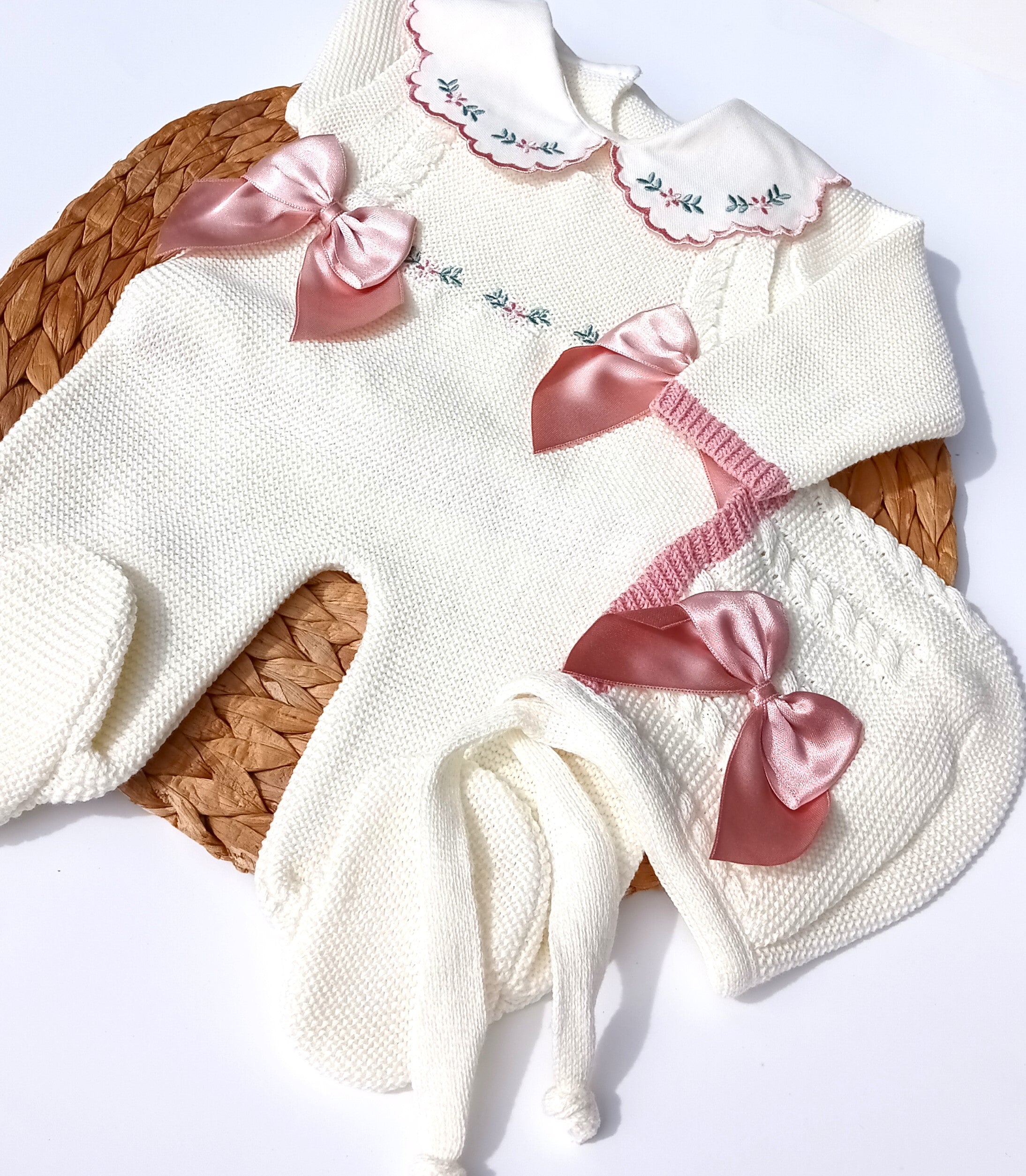 baby girl knitted taking home outfit, newborn knit going home outfit flowers embroidery coming home outfit, baby spanish outfit