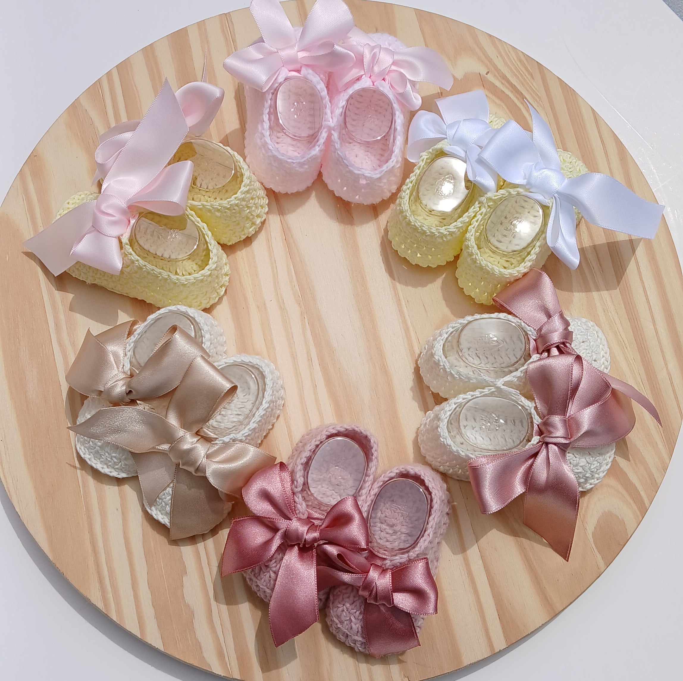baby Bootie crochet yellow with satin bow