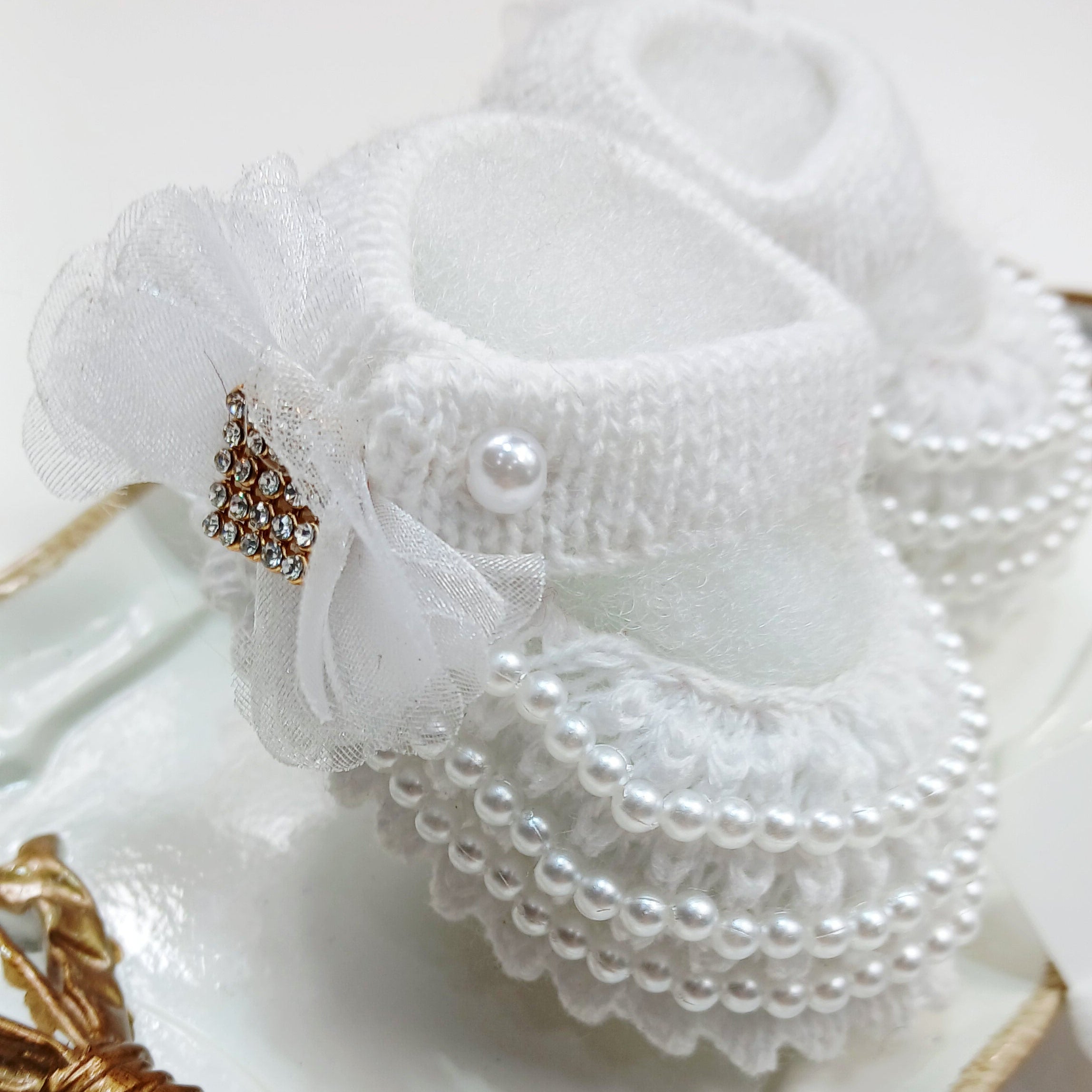 Handmade Bootie and Headband Pearl Set - White