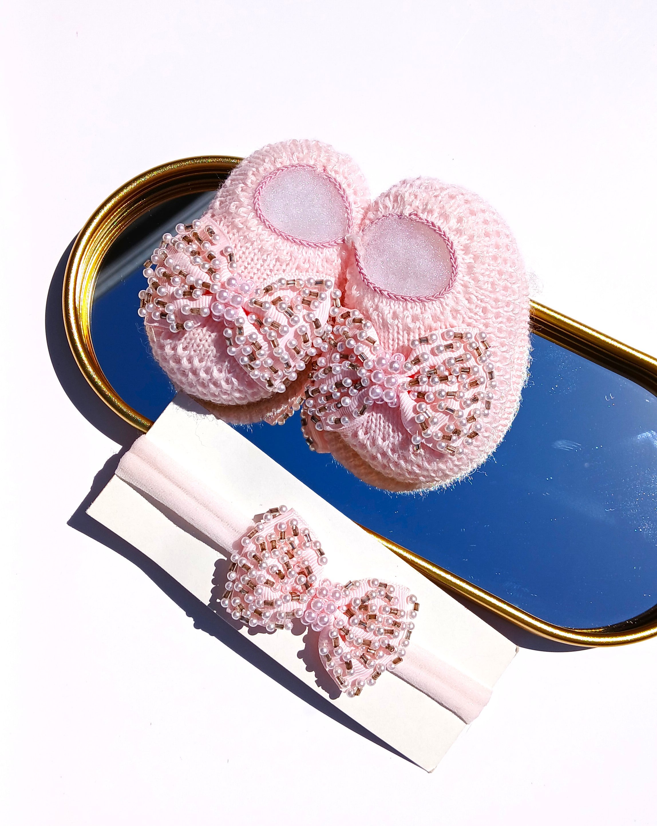 Handmade Booties and Headband Bow - Pink