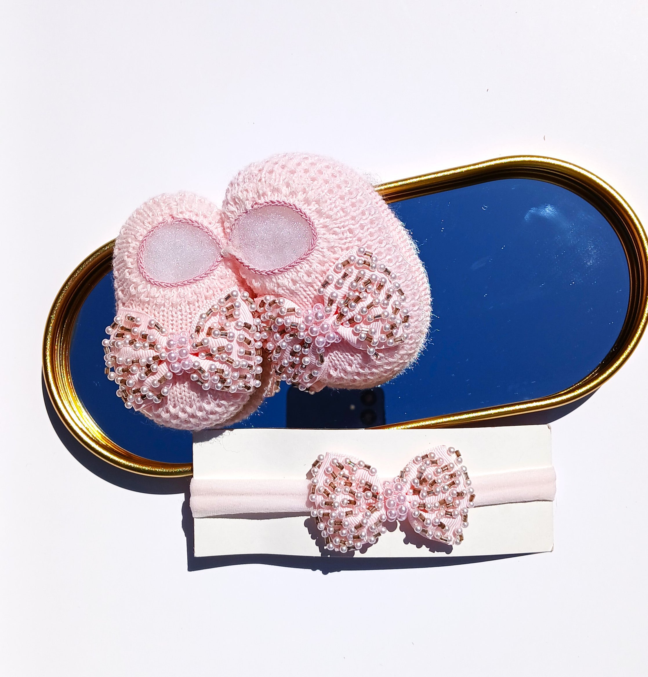 Handmade Booties and Headband Bow - Pink