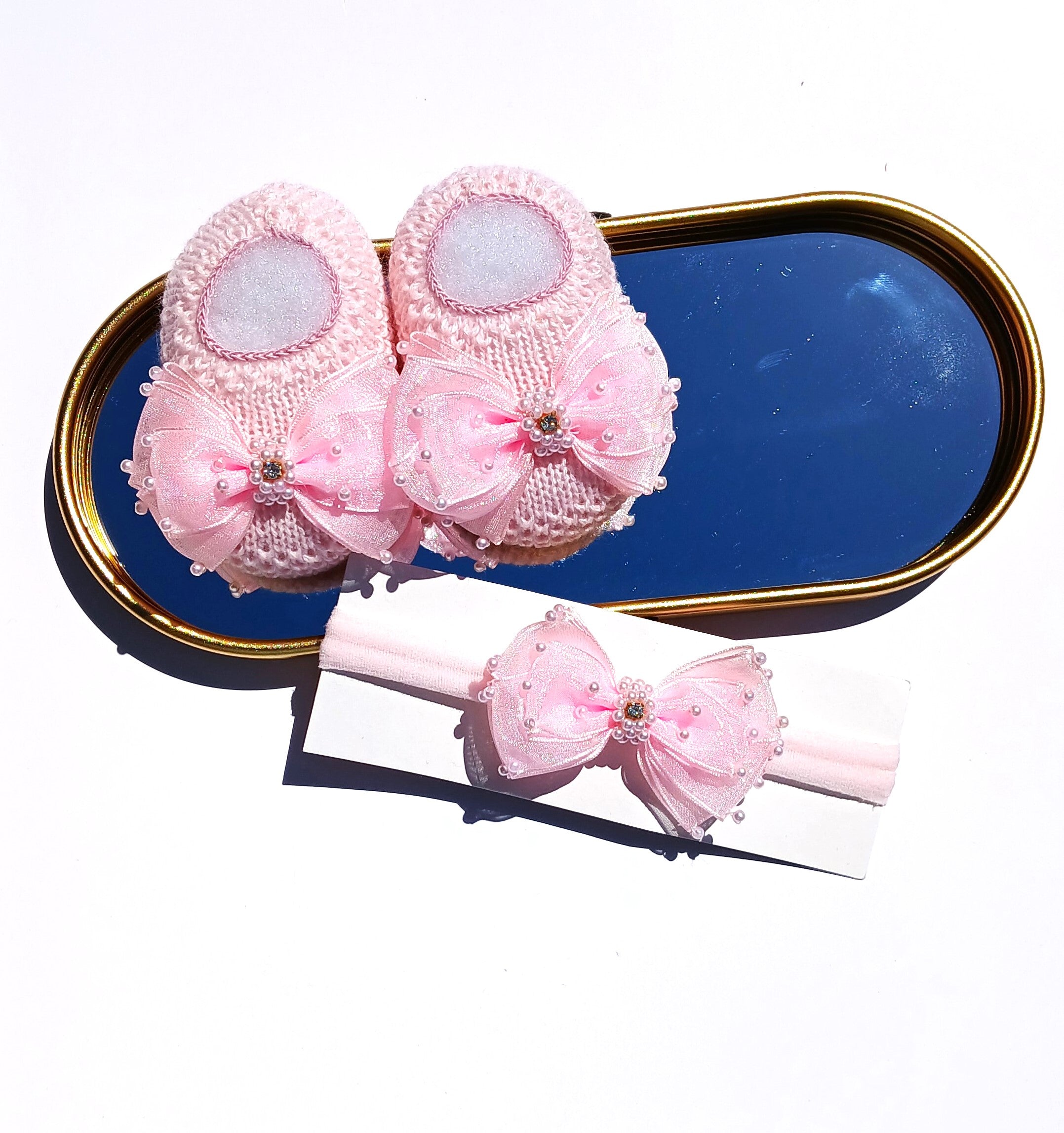 Handmade Booties and Headband Bow - Pink