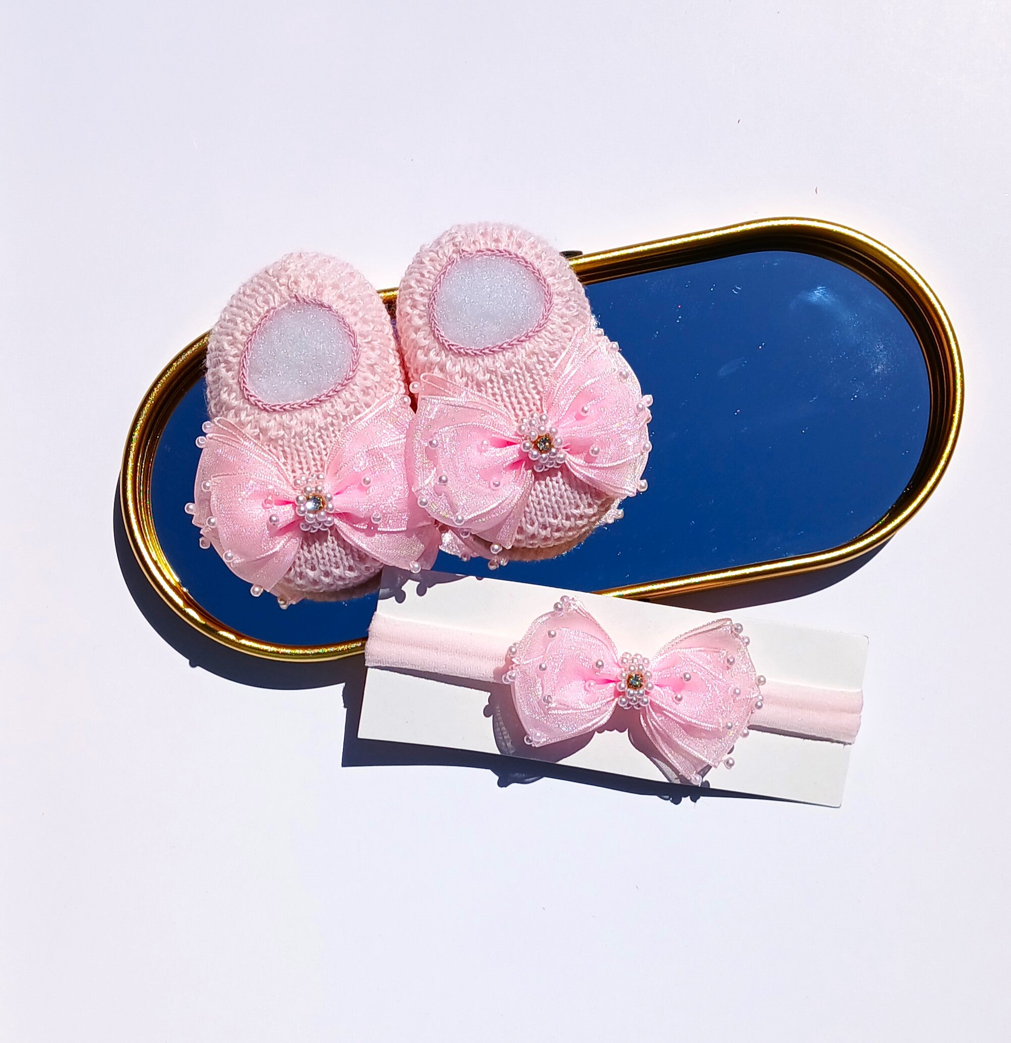 Handmade Booties and Headband Bow - Pink