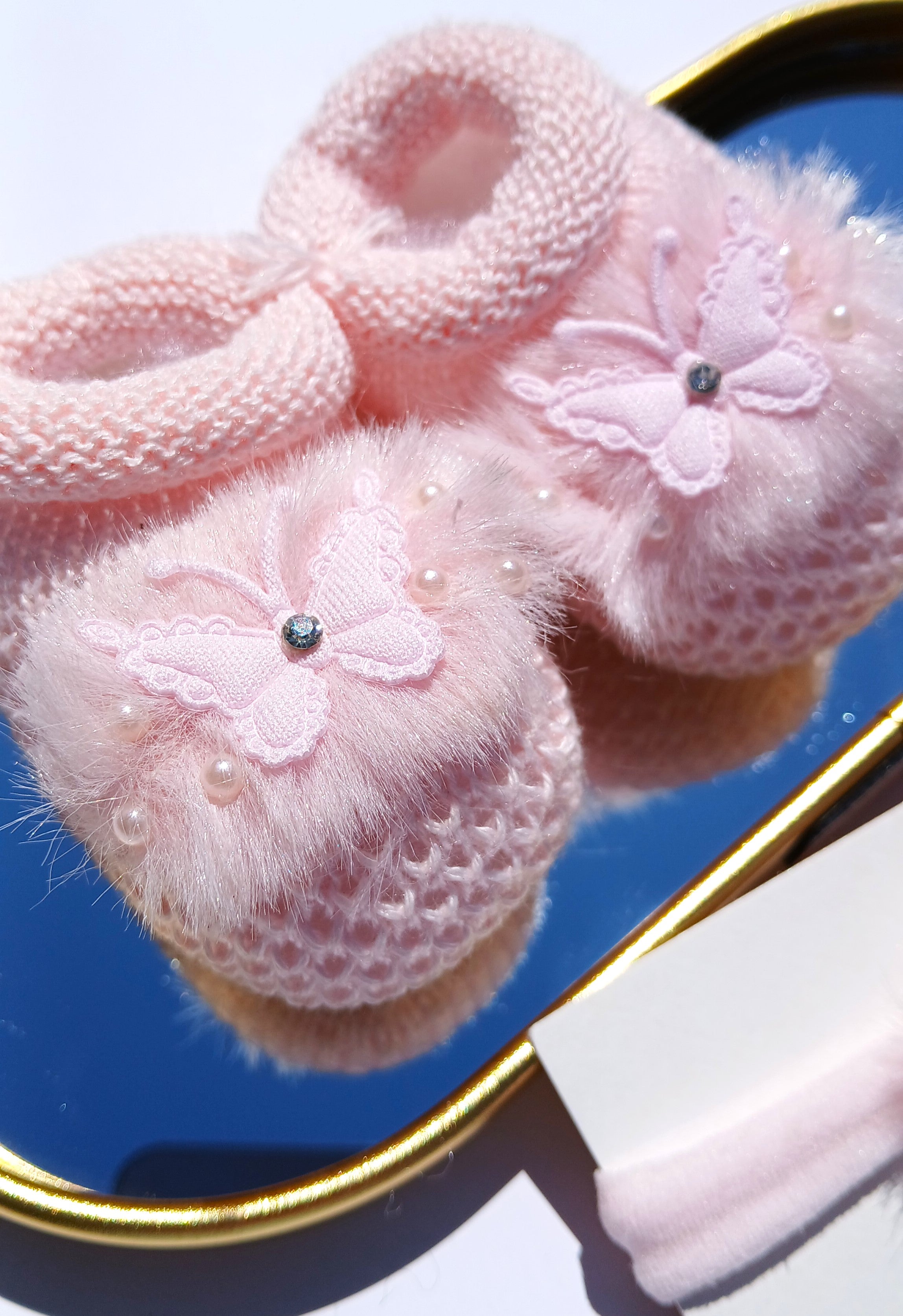Handmade Bootie and Headband Butterfly - Pink