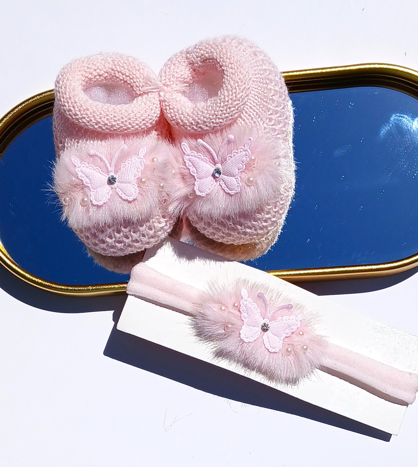 Handmade Bootie and Headband Butterfly - Pink
