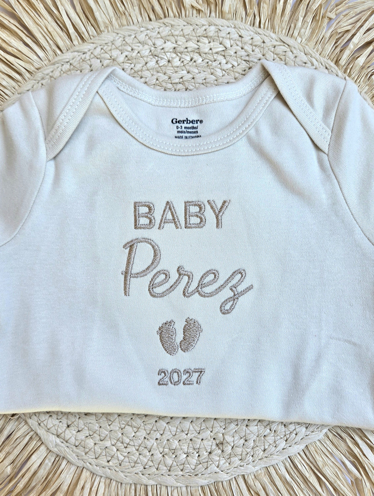 BABY "Your Name - Date" Feet - Pregnancy Announcement Baby Bodysuit