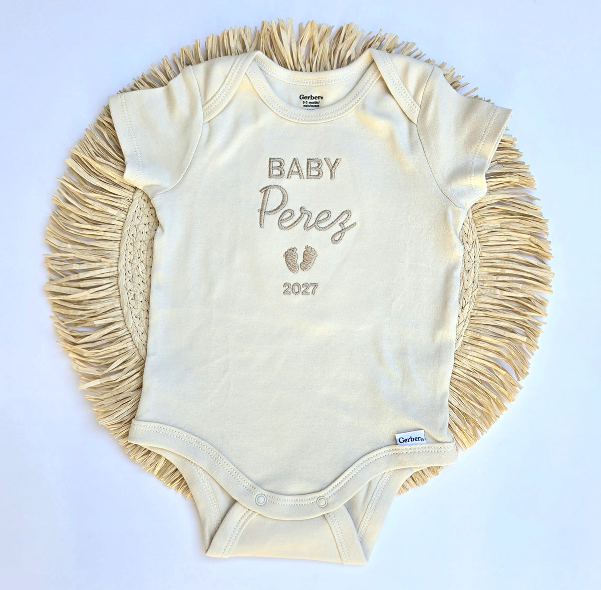 BABY "Your Name - Date" Feet - Pregnancy Announcement Baby Bodysuit