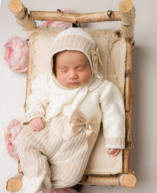 Tenue tricotée Romana - Rose et blanc