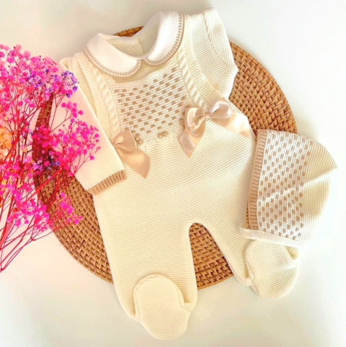 Peto de dos encajes de punto jacquard - Rosa y blanco