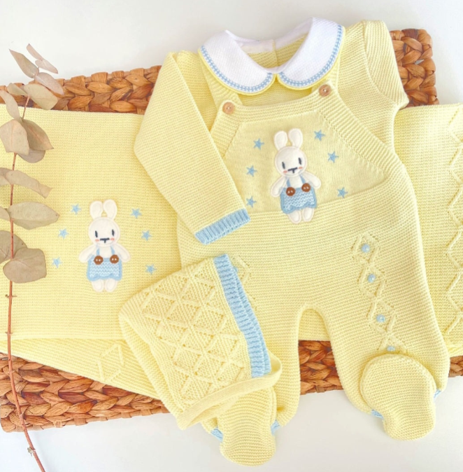 Ensemble Petit Lapin Bleu clair avec couverture - Brodé