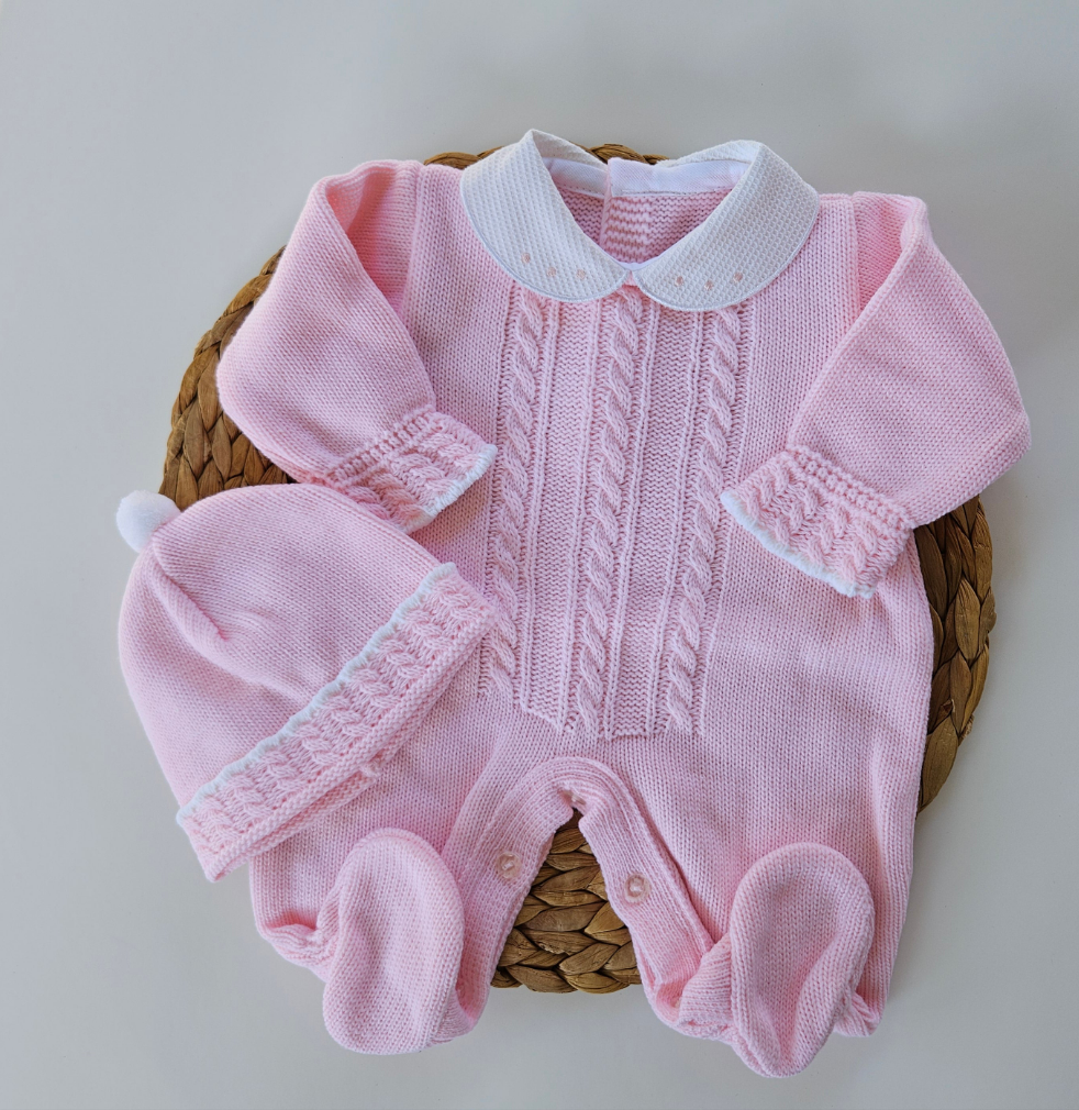 Cable Knit Newborn Romper - Pink