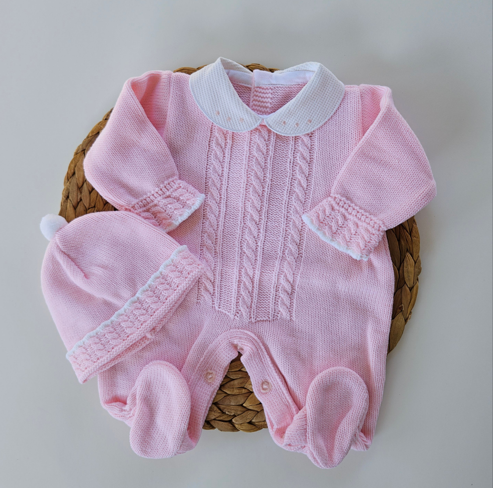 Cable Knit Newborn Romper - Pink
