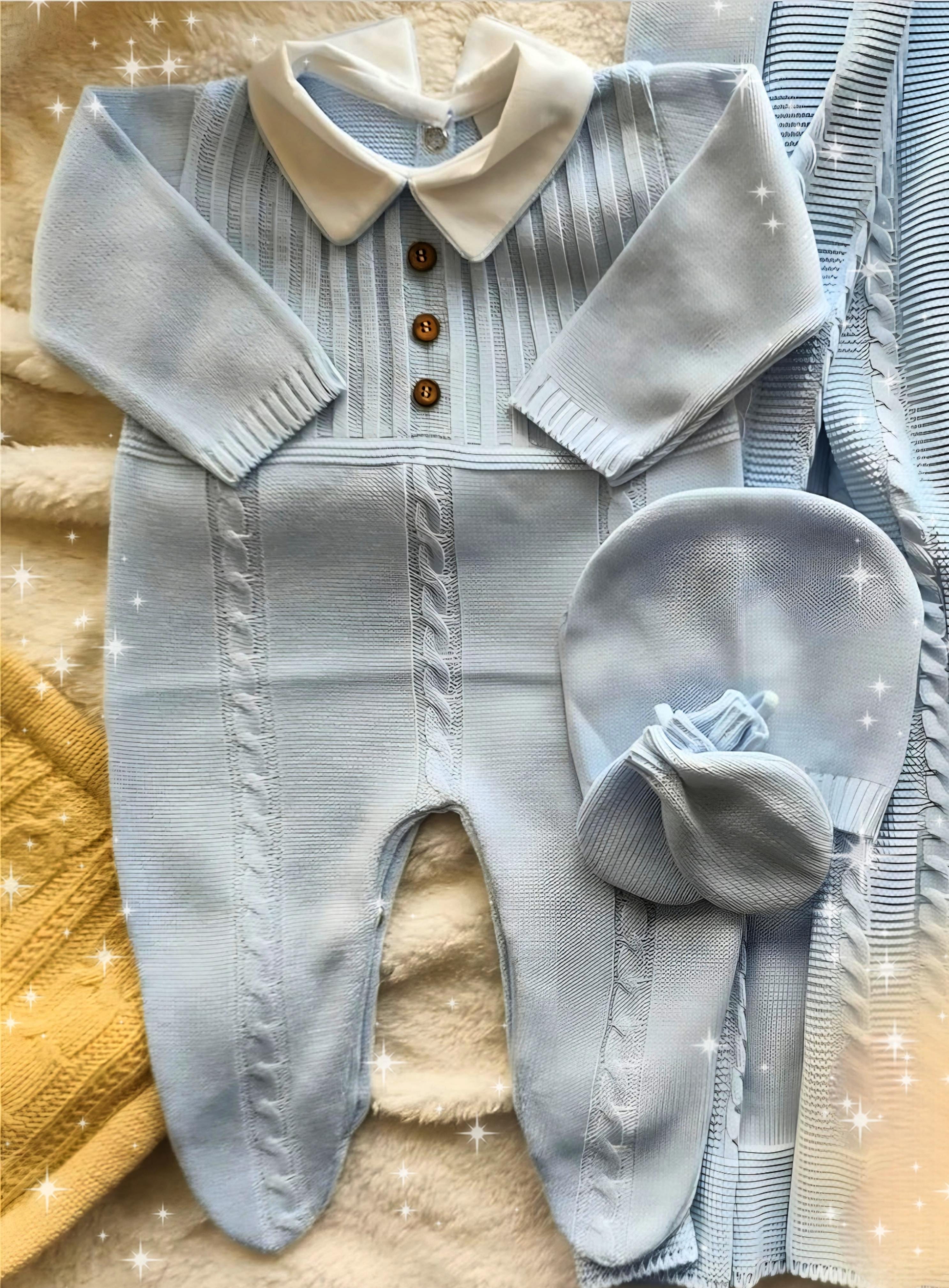 Three Button Knit Outfit With Blanket