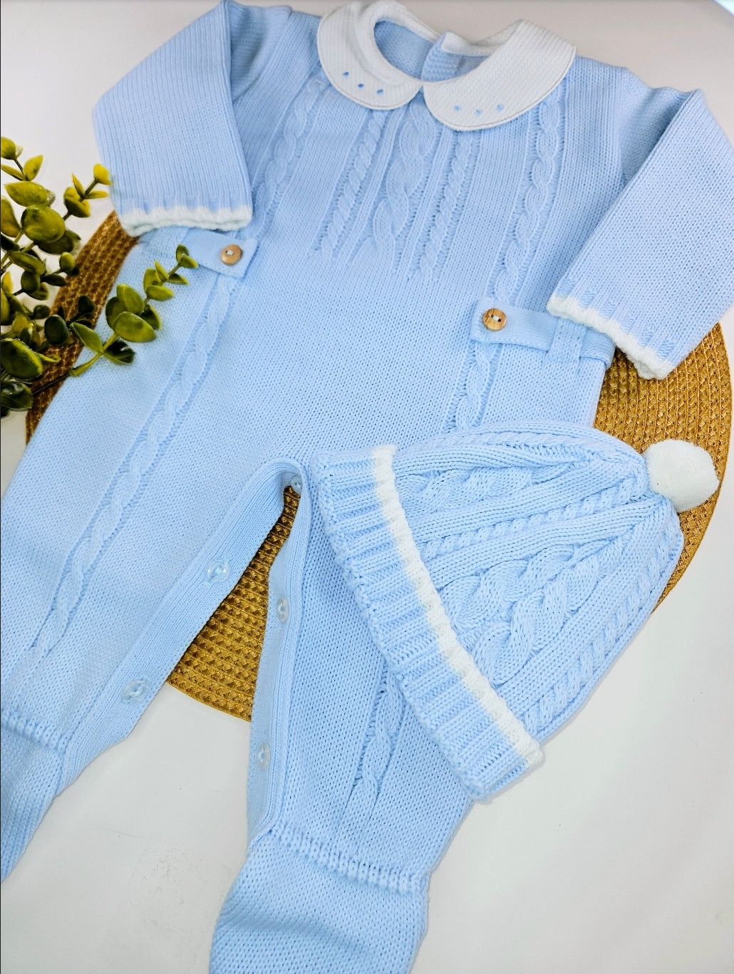 Spanish Wood Button Romper - Light Blue