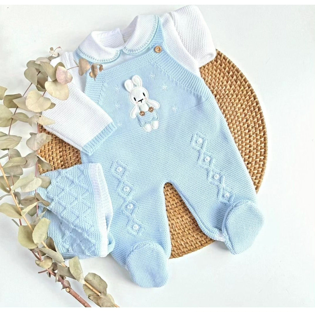 Ensemble Petit Lapin Bleu clair avec couverture - Brodé