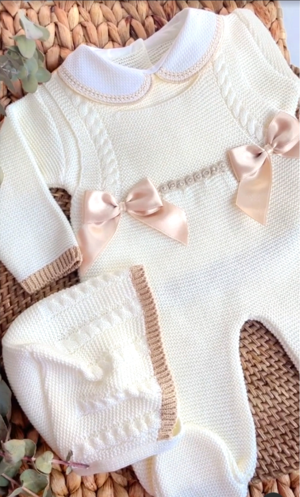 Conjunto de punto Siena con manta - Marfil y camello