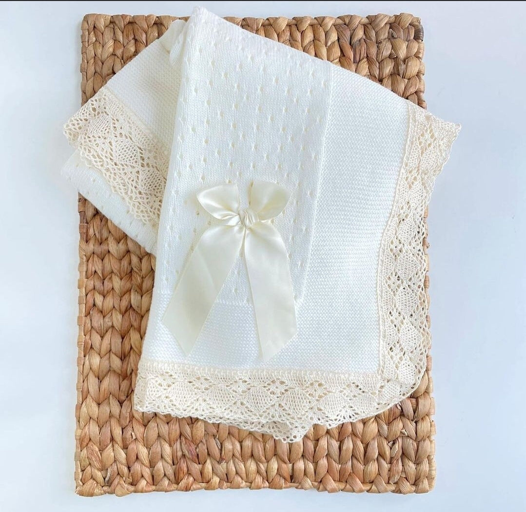 Spanish knitted baby blanket Ivory Petite & CO
