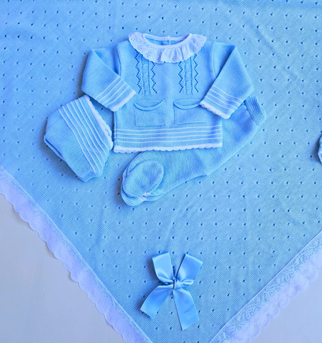 Conjunto de punto Oviedo con manta - Azul