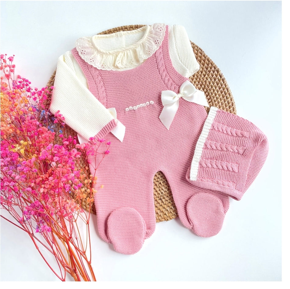 Siena knitted Outfit- Old Rose & Ivory