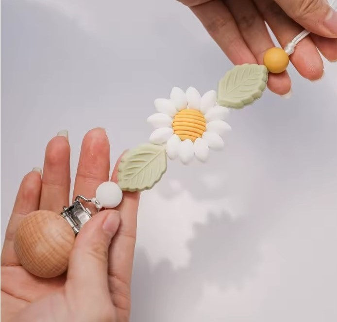 Floral Handmade Silicone Pacifier Chain Clip