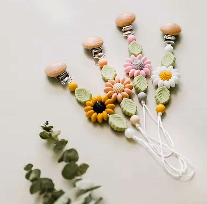 Floral Handmade Silicone Pacifier Chain Clip