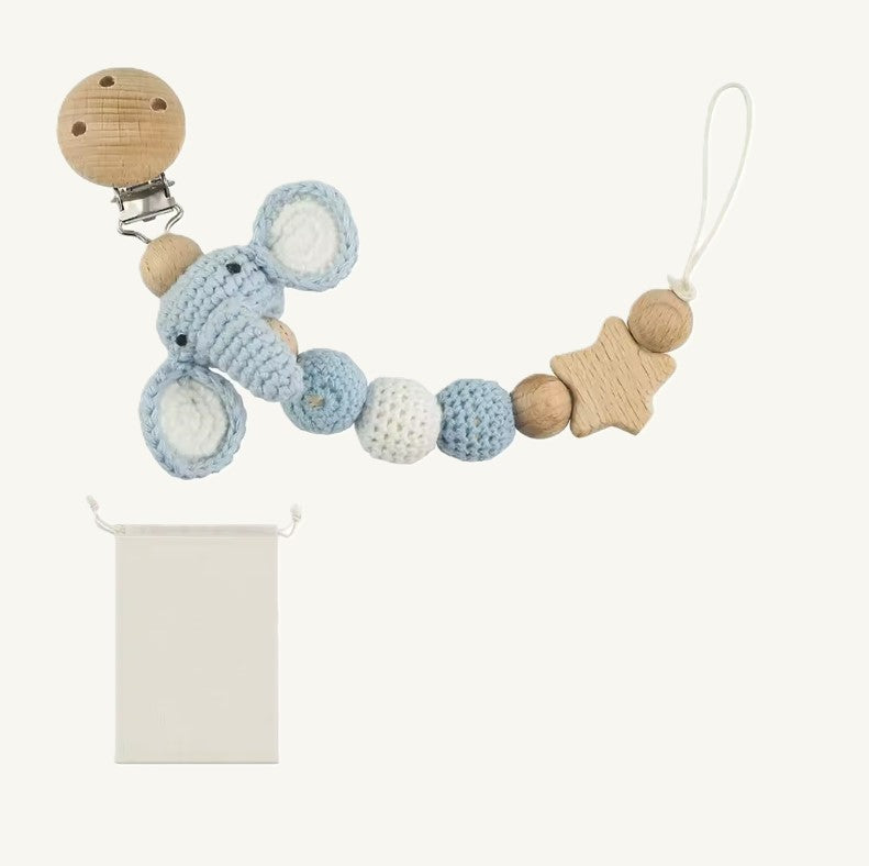 Elephant Crochet Pacifier Chain Clip - Blue