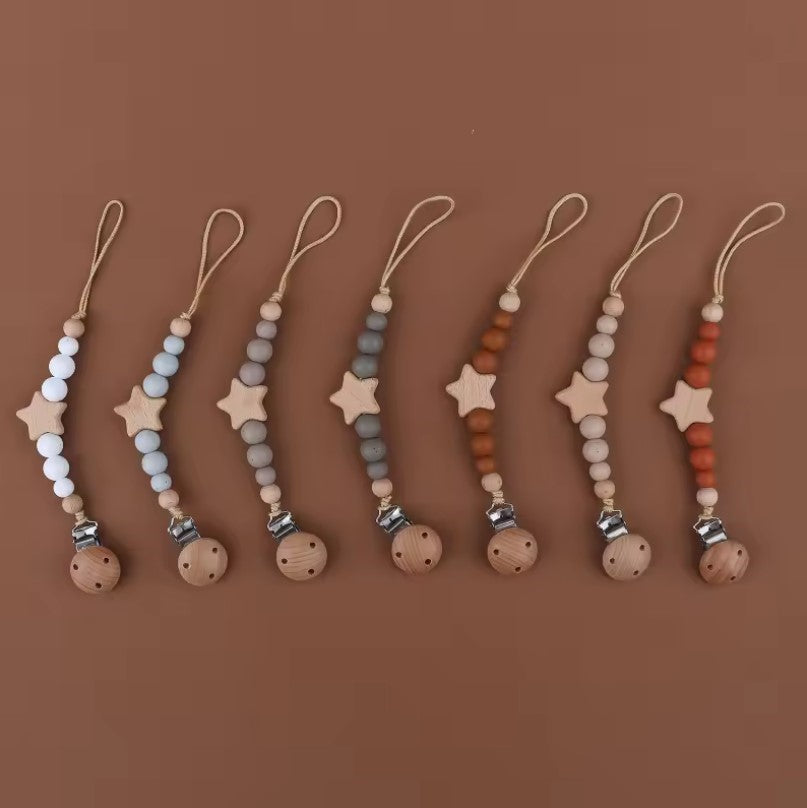 star pacifier chain, teething silicone beads, silicone beads baby pacifier chain