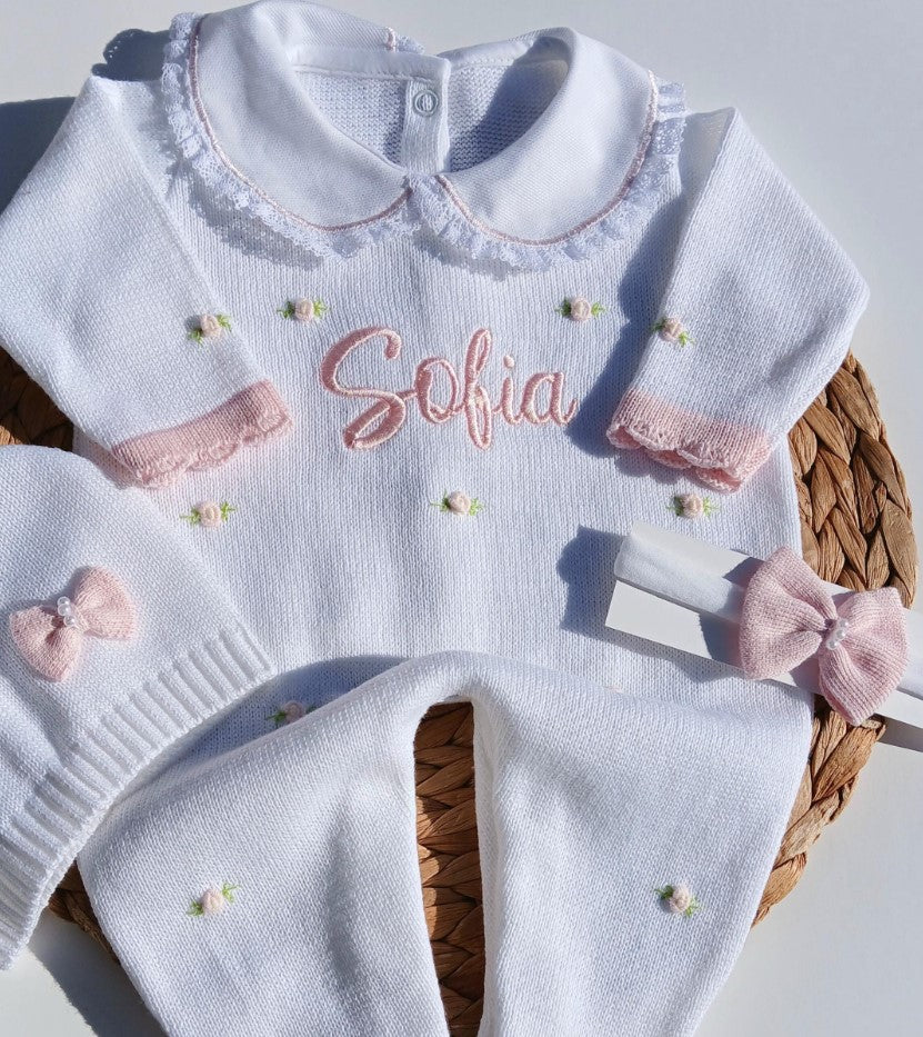 Combinaison brodée Florence - Blanc et rose