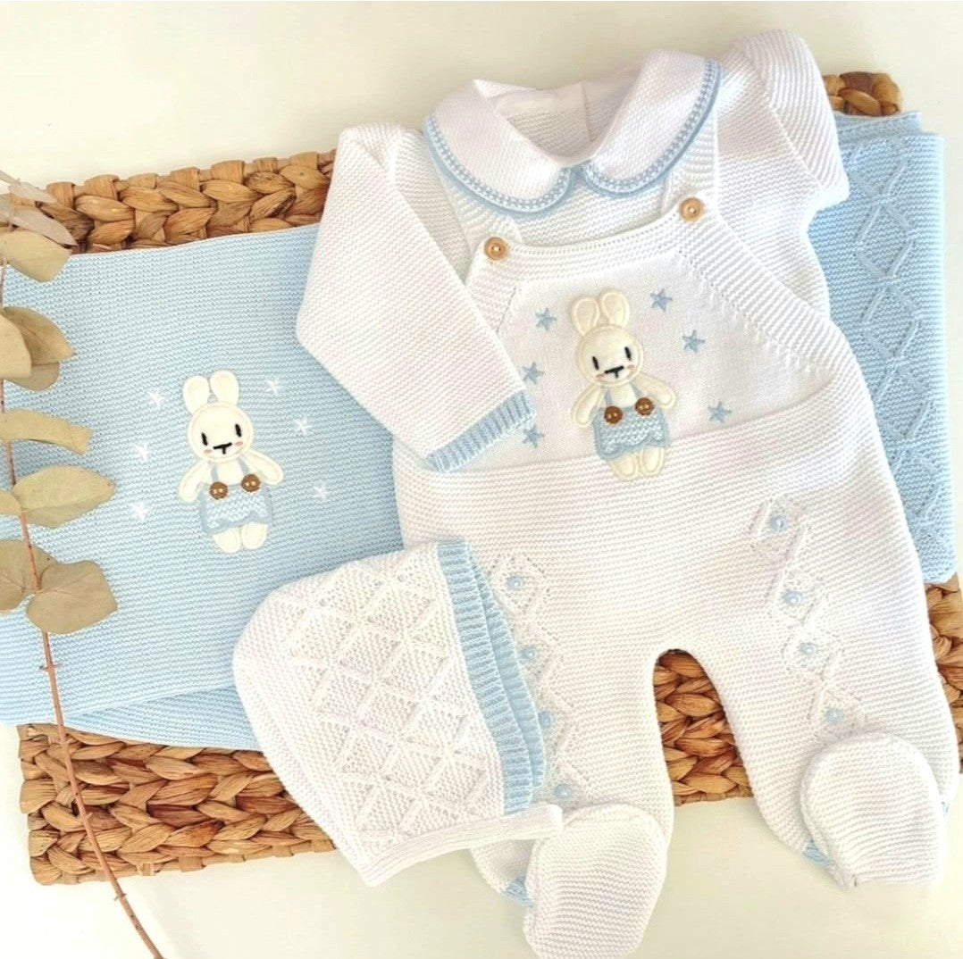 Ensemble Petit Lapin Bleu clair avec couverture - Brodé