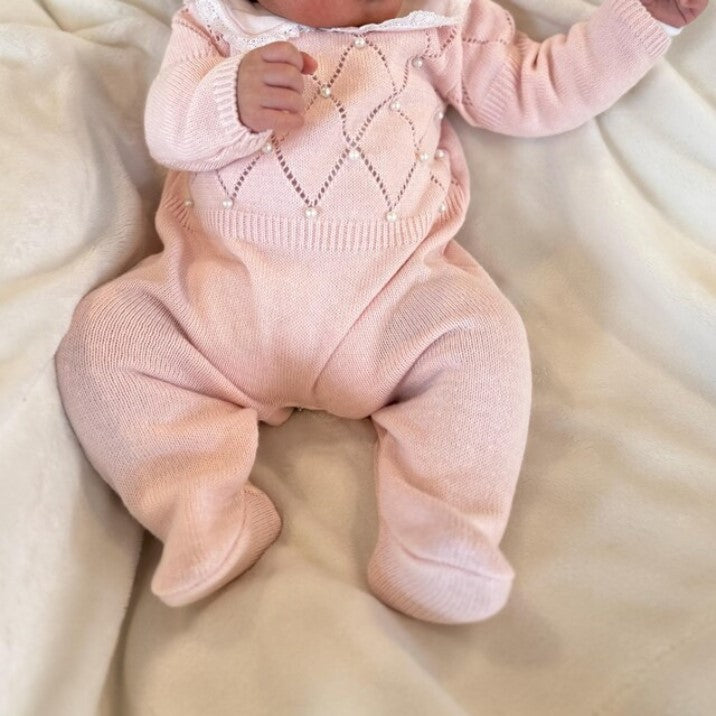 Pearl Coming home Knitted baby girl Romper