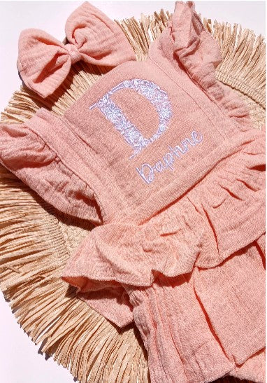 Ruffled First Birthday Romper - Floral Letter