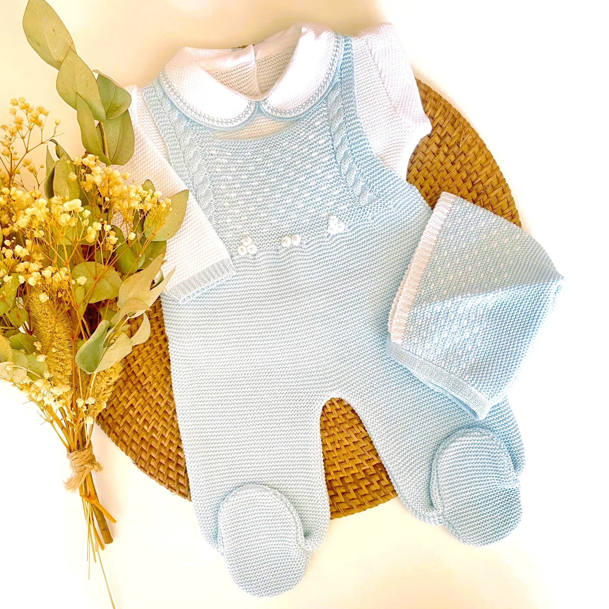 Baby blue knitted outfit best sale