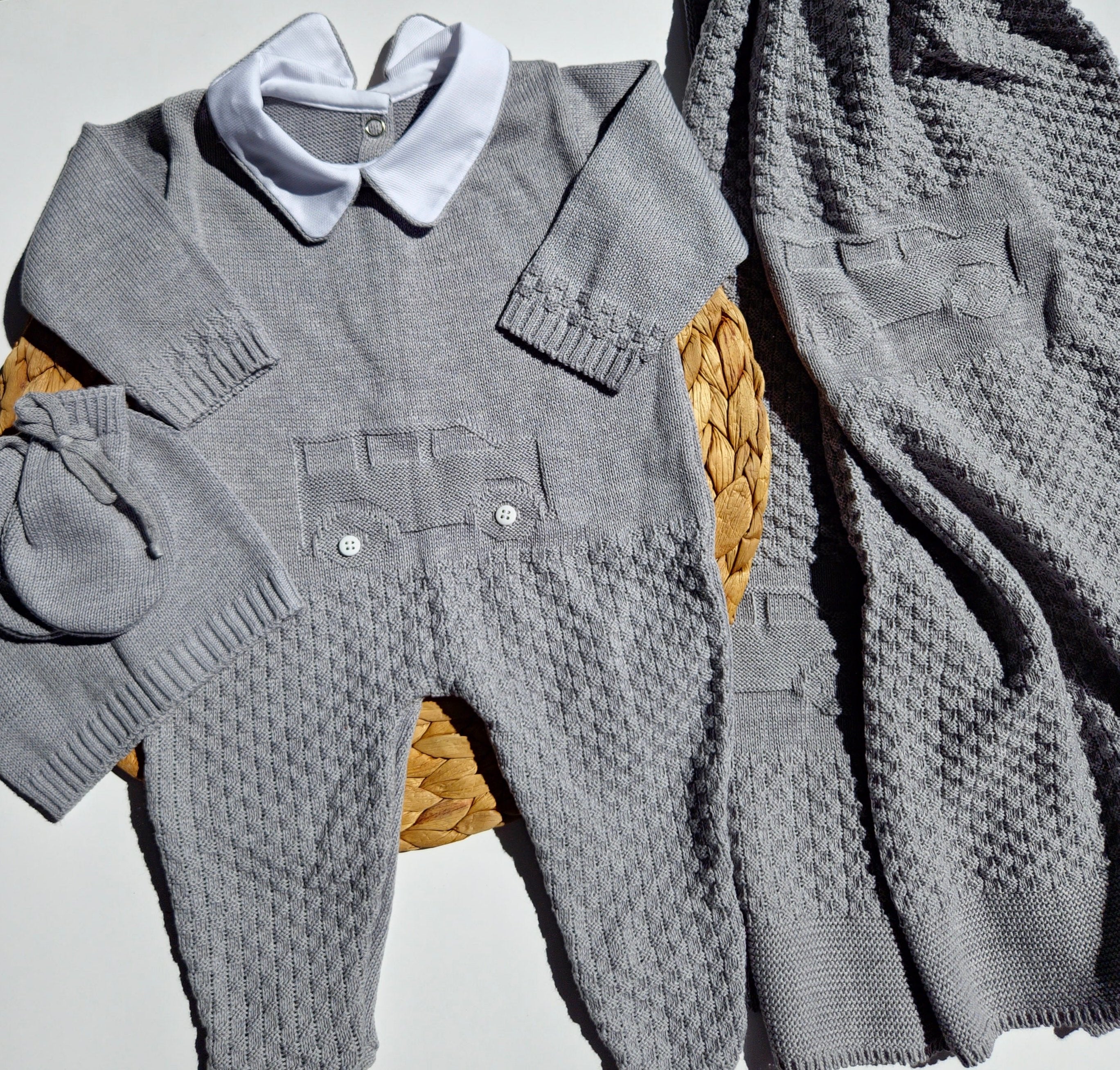 baby boy knitted outfit coming home gray outfit