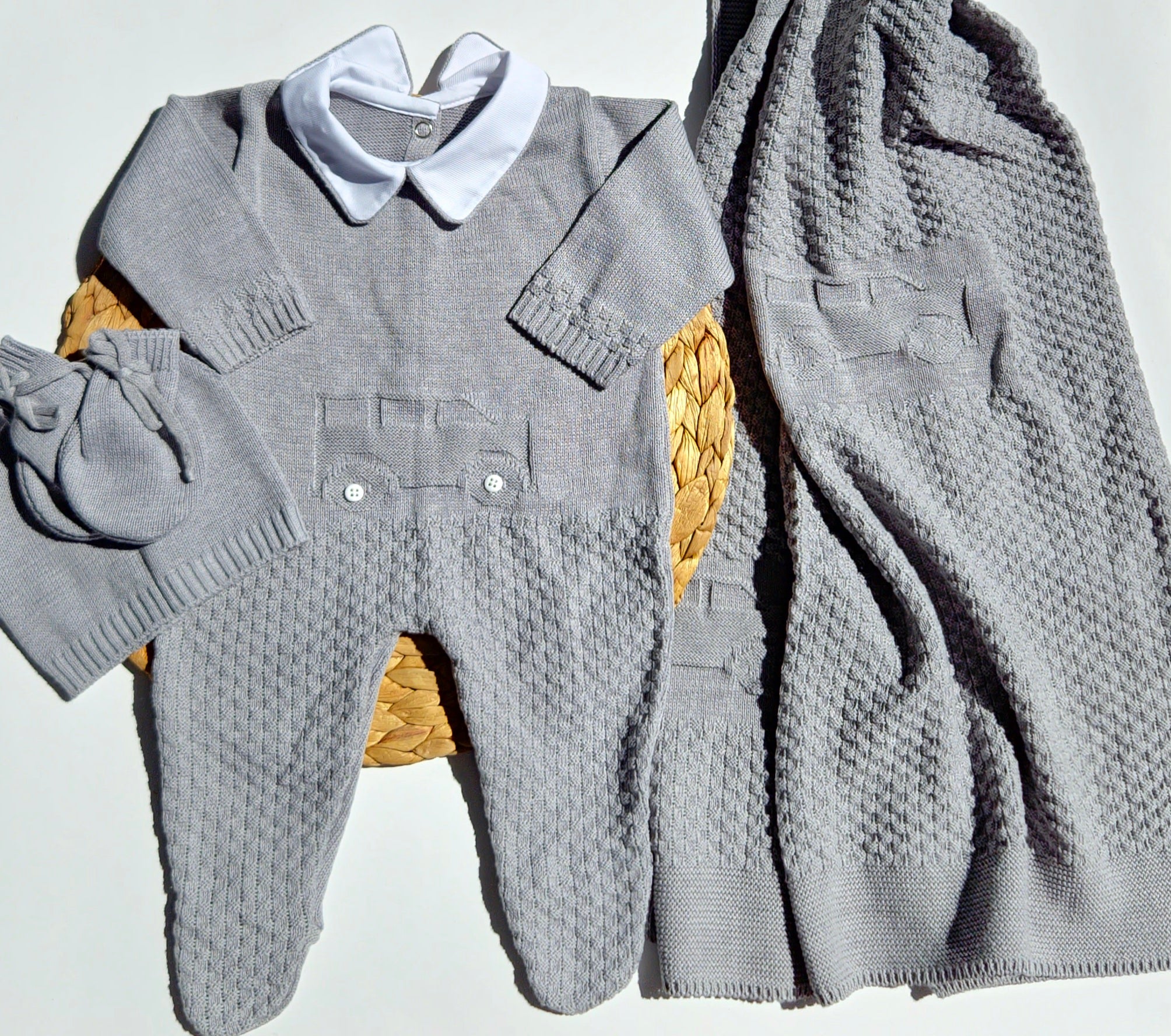 baby boy knitted outfit coming home gray outfit