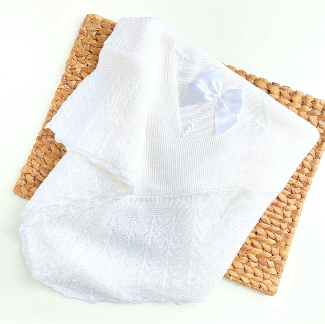 baby knitted blanket, baby white knit blanket