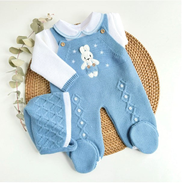 Newborn boy knit outift with little bunny embroidery option for personalization with baby's name for newborn coming home from hospital