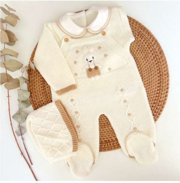 bunny newborn going home outfit, newborn boy take me home outfit, baby boy knit outfit, baby knit coming home set, classic baby clothing, traditional baby clothing
