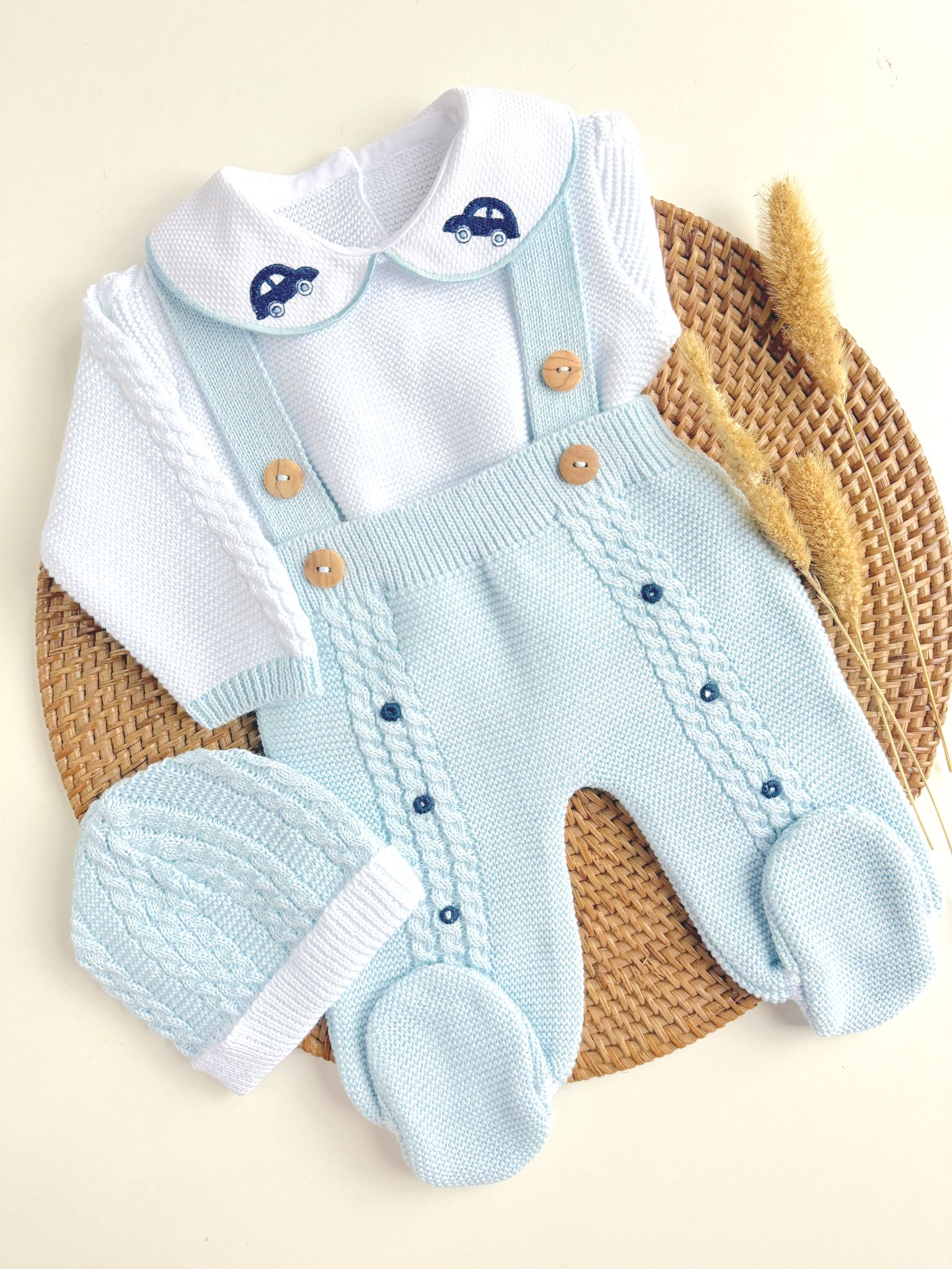 Newborn blue knit coming home outfit