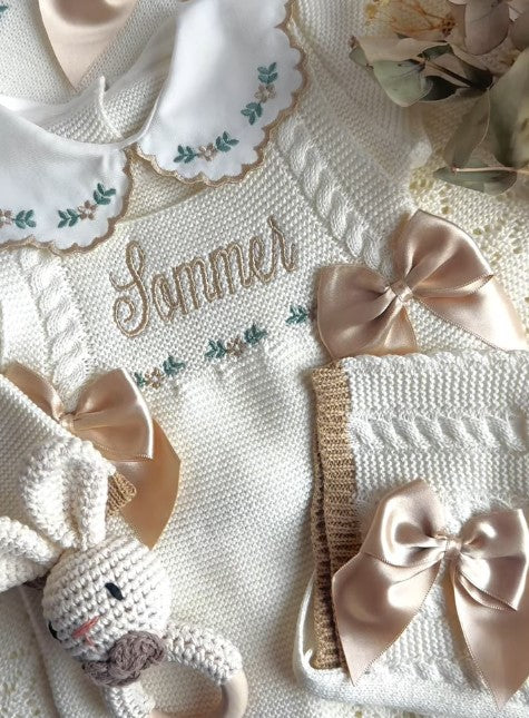 baby girl knitted taking home outfit, newborn knit going home outfit flowers embroidery coming home outfit, baby spanish outfit
