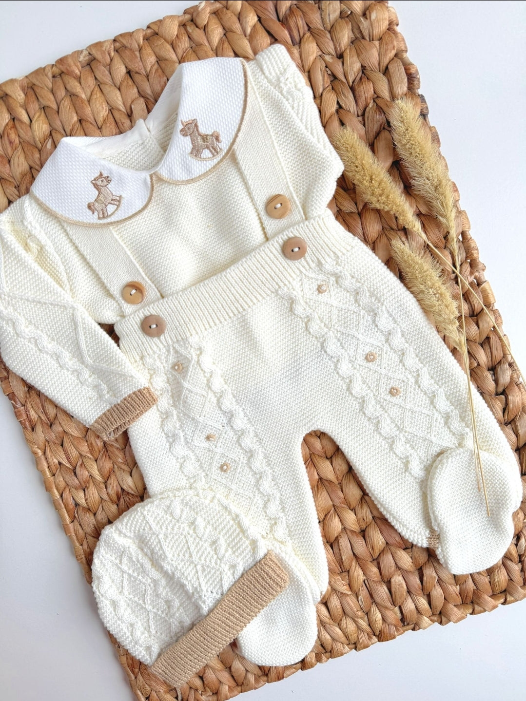 baby boy horse knitted taking home outfit, newborn knit going home outfit bunny embroidery coming home outfit, baby spanish outfit baby horse outfit
