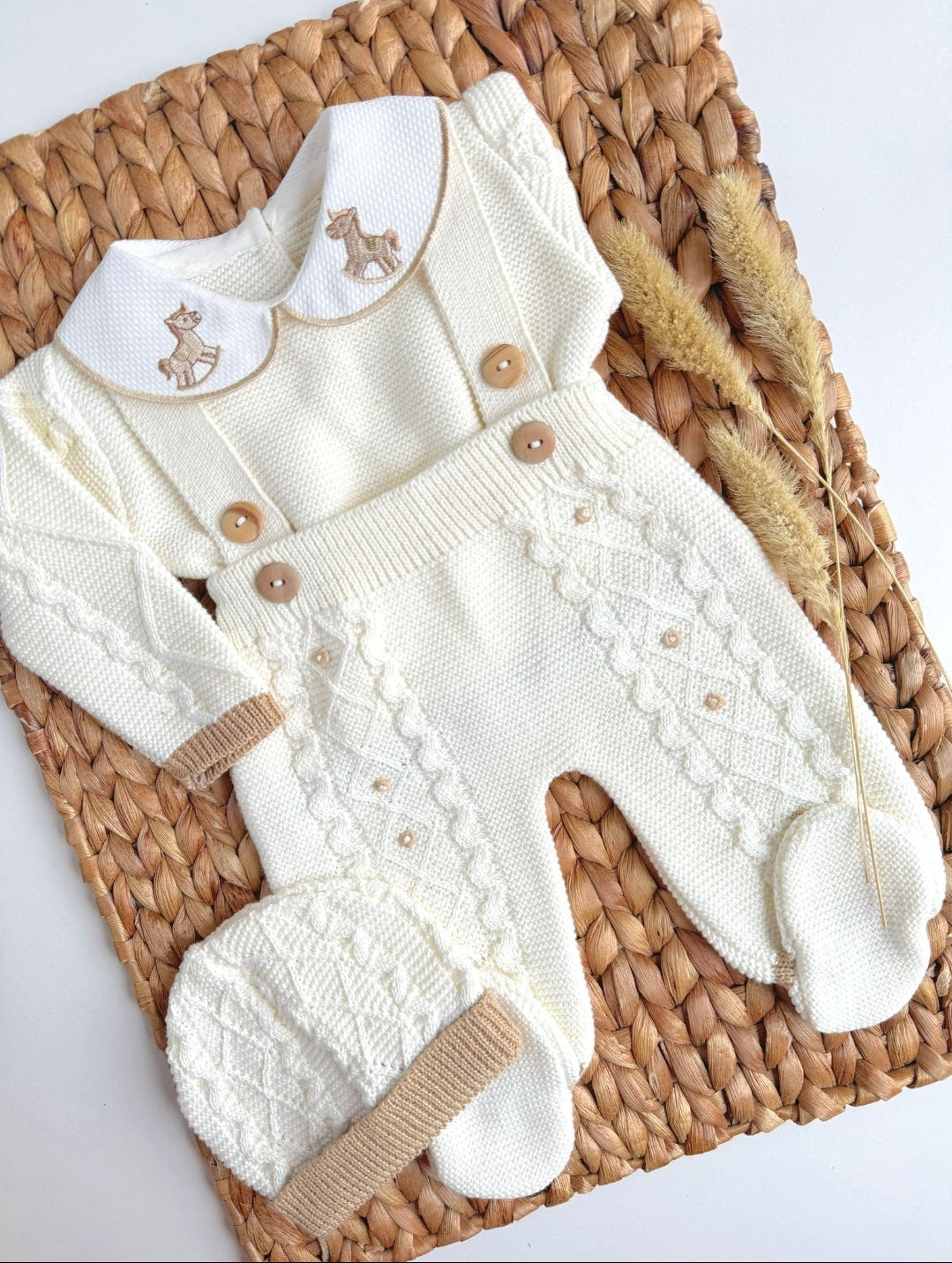 baby boy horse knitted taking home outfit, newborn knit going home outfit bunny embroidery coming home outfit, baby spanish outfit baby horse outfit