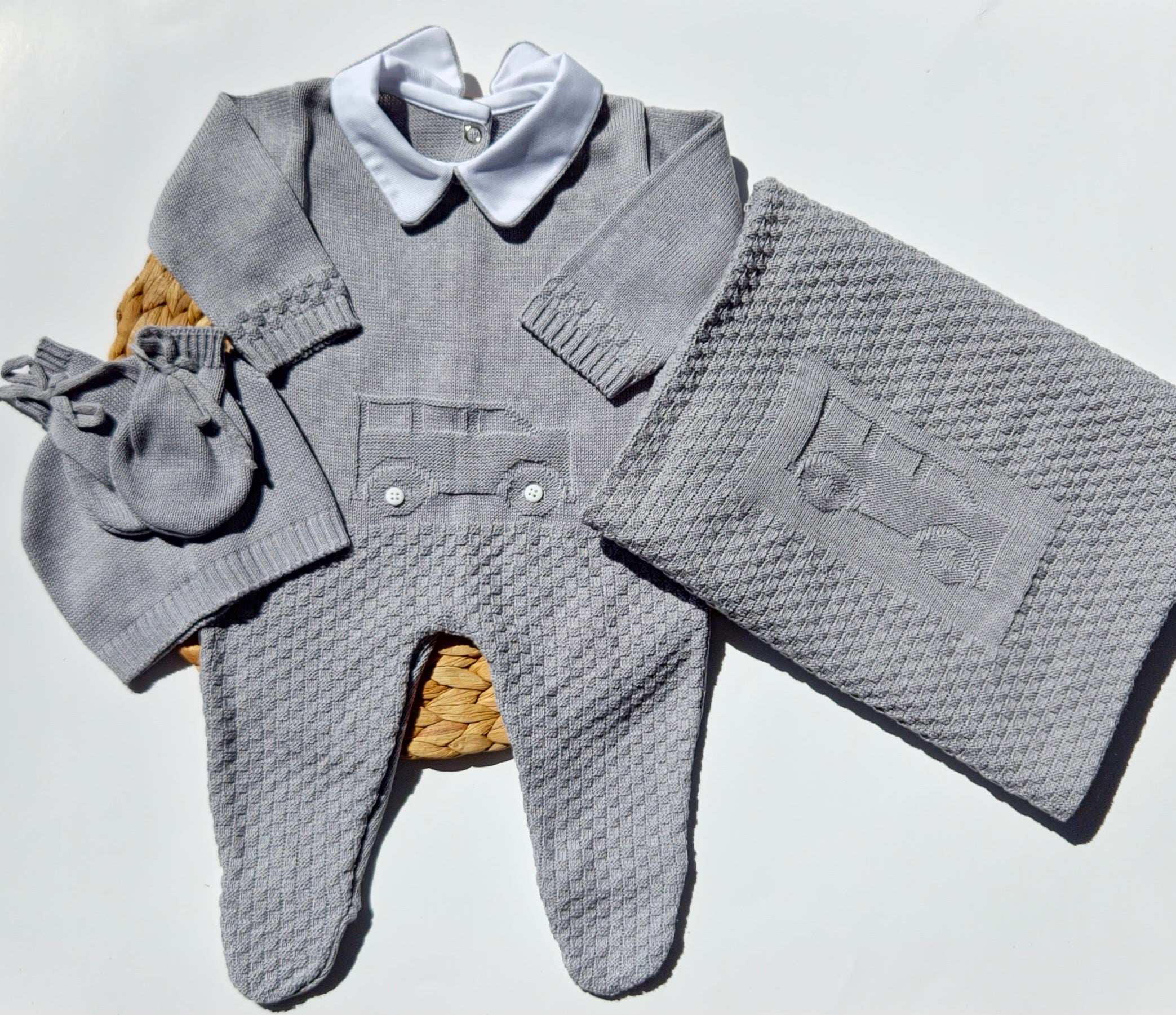 baby boy knitted outfit coming home gray outfit